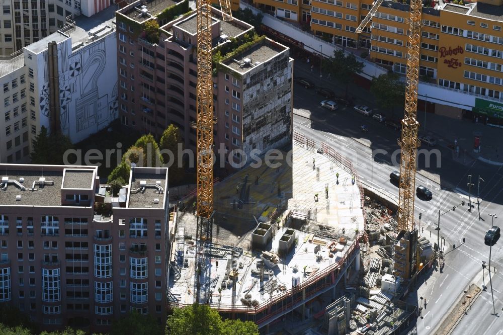 Berlin from the bird's eye view: Construction site for the new building of the office building Nuernberger Strasse in the district Charlottenburg in Berlin, Germany