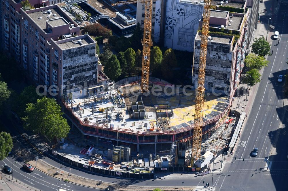 Berlin from the bird's eye view: Construction site for the new building of the office building Nuernberger Strasse in the district Charlottenburg in Berlin, Germany