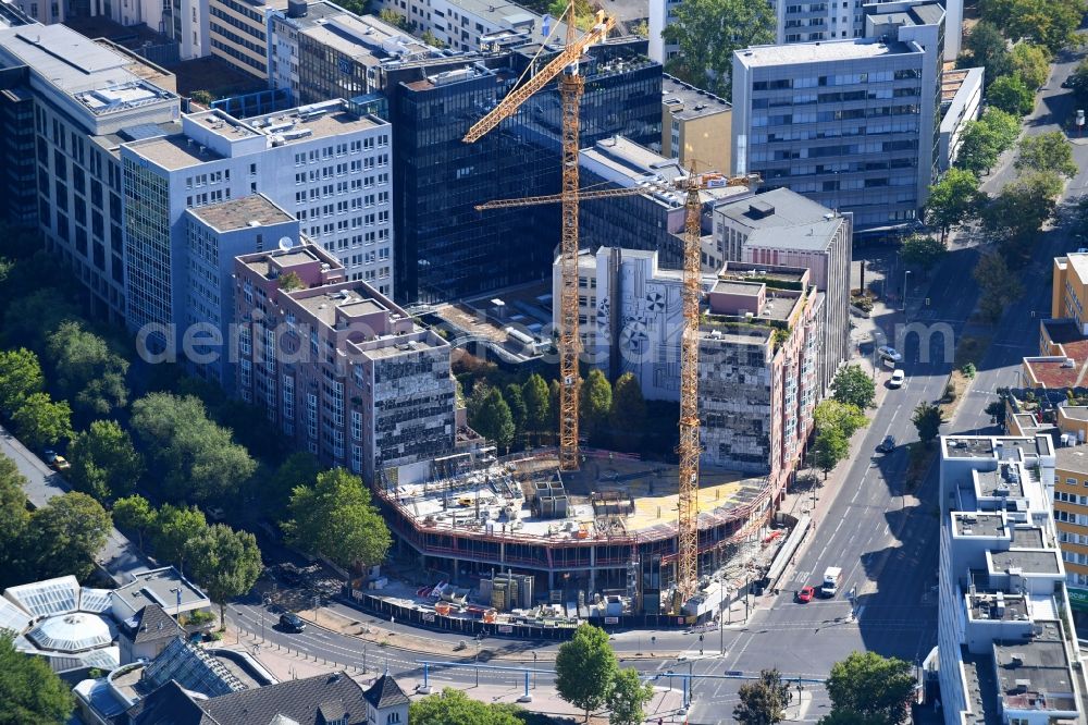 Berlin from the bird's eye view: Construction site for the new building of the office building Nuernberger Strasse in the district Charlottenburg in Berlin, Germany