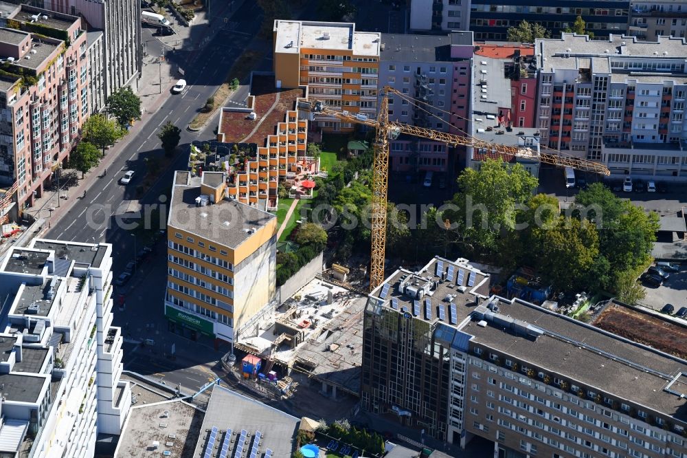 Berlin from the bird's eye view: Construction site for the new building of the office building Nuernberger Strasse in the district Charlottenburg in Berlin, Germany