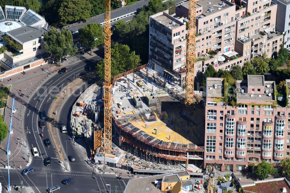 Berlin from the bird's eye view: Construction site for the new building of the office building Nuernberger Strasse in the district Charlottenburg in Berlin, Germany