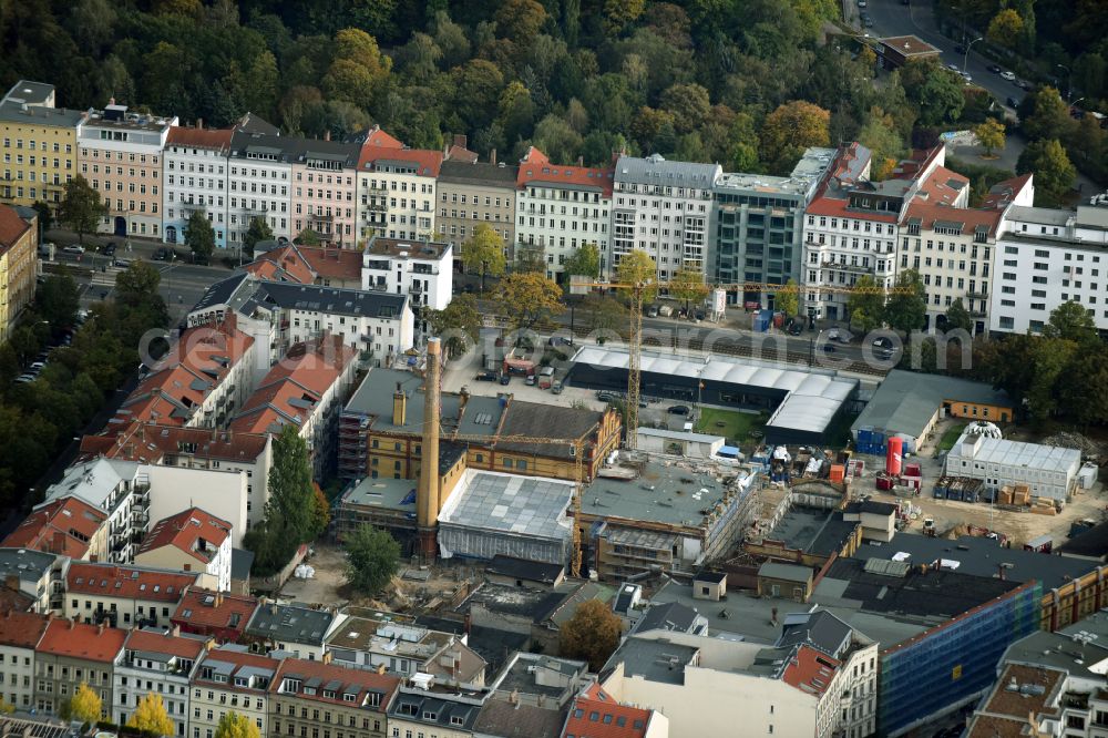 Aerial image Berlin - Construction site for the new building Boetzow Campus on the site of the former Boetzow brewery on the street Prenzlauer Allee in the district Prenzlauer Berg in Berlin, Germany