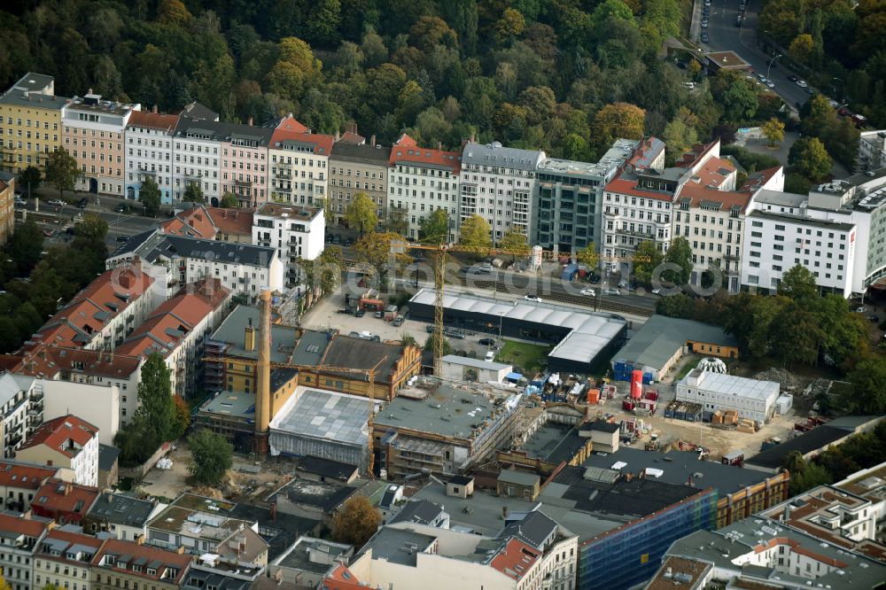 Berlin from above - Construction site for the new building Boetzow Campus on the site of the former Boetzow brewery on the street Prenzlauer Allee in the district Prenzlauer Berg in Berlin, Germany