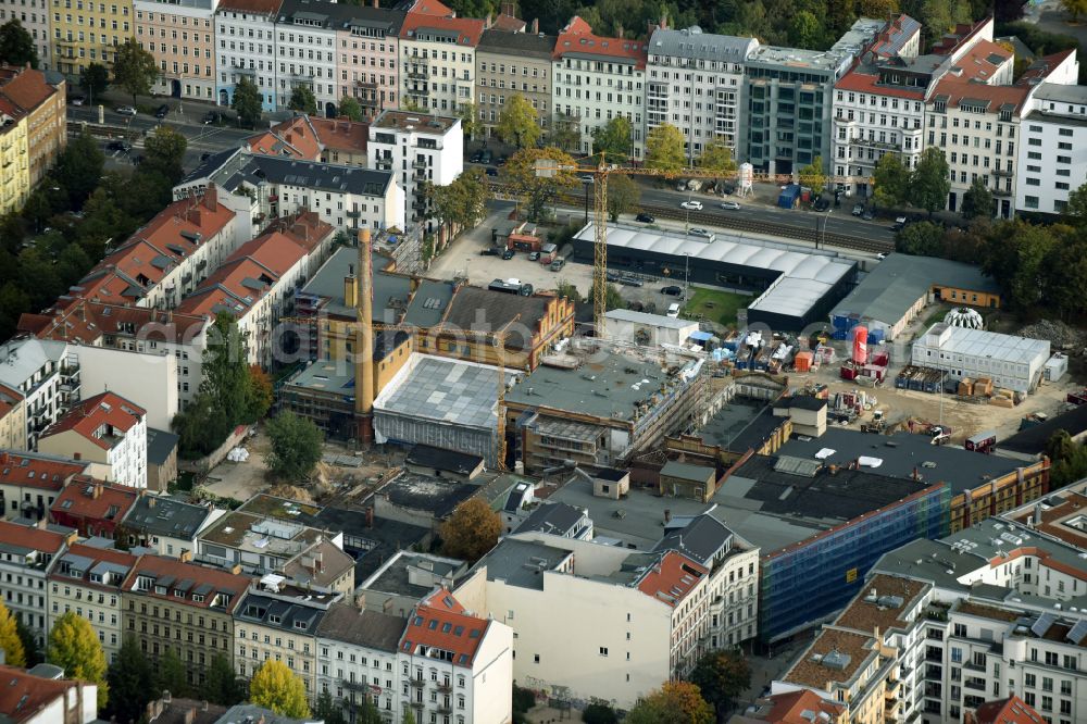 Berlin from the bird's eye view: Construction site for the new building Boetzow Campus on the site of the former Boetzow brewery on the street Prenzlauer Allee in the district Prenzlauer Berg in Berlin, Germany