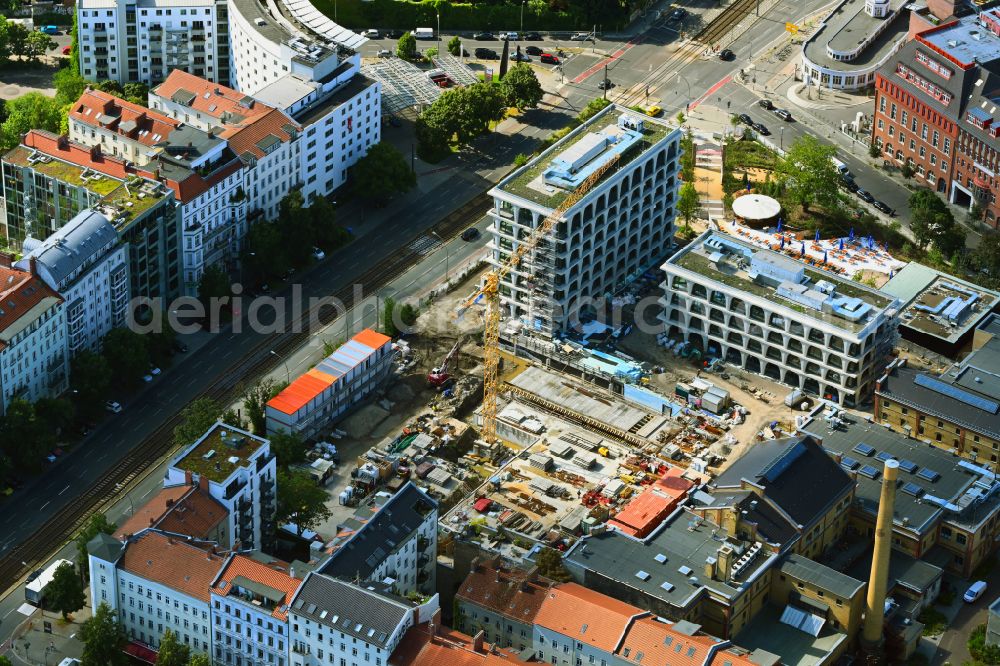 Aerial photograph Berlin - Construction site for the new building Boetzow Campus on the street Prenzlauer Allee in the district Prenzlauer Berg in Berlin, Germany