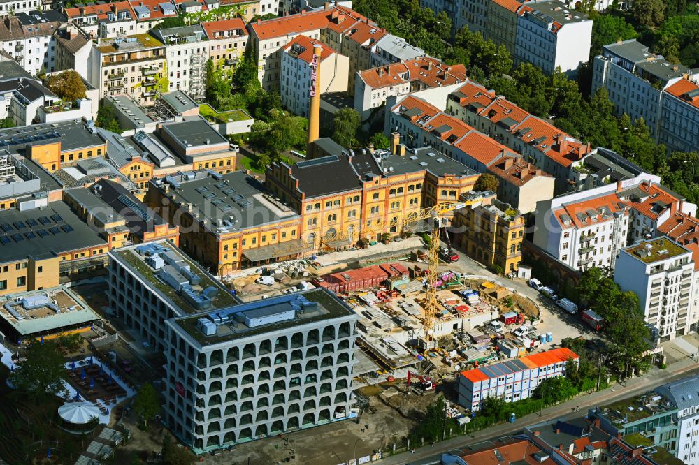 Berlin from the bird's eye view: Construction site for the new building Boetzow Campus on the street Prenzlauer Allee in the district Prenzlauer Berg in Berlin, Germany