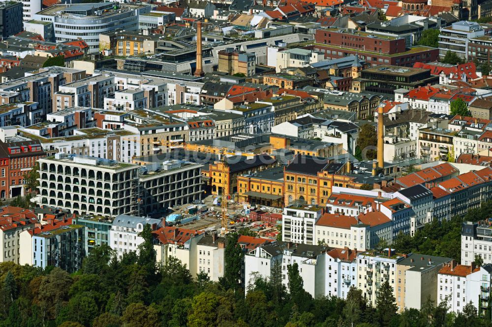 Berlin from above - Construction site for the new building Boetzow Campus on the street Prenzlauer Allee in the district Prenzlauer Berg in Berlin, Germany