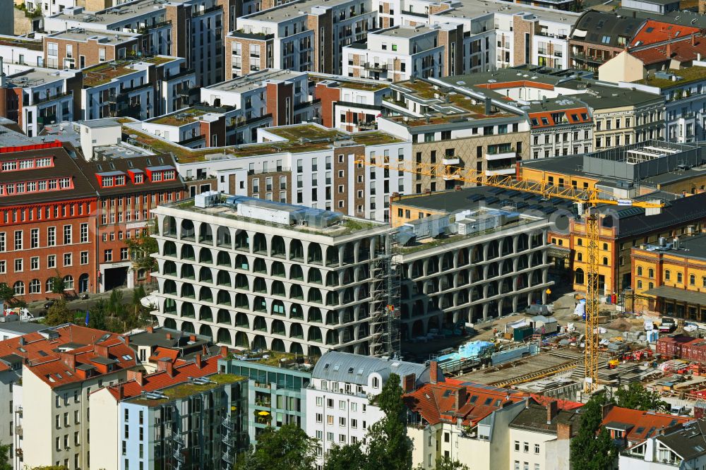 Berlin from the bird's eye view: Construction site for the new building Boetzow Campus on the street Prenzlauer Allee in the district Prenzlauer Berg in Berlin, Germany