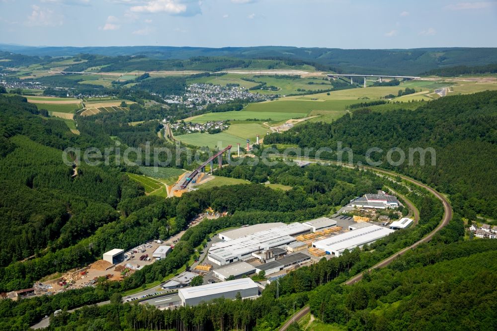 Olsberg from the bird's eye view: Construction site for the new building der Bundesstrasse B7 in Olsberg in the state North Rhine-Westphalia