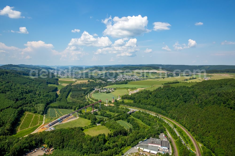 Aerial image Olsberg - Construction site for the new building der Bundesstrasse B7 in Olsberg in the state North Rhine-Westphalia