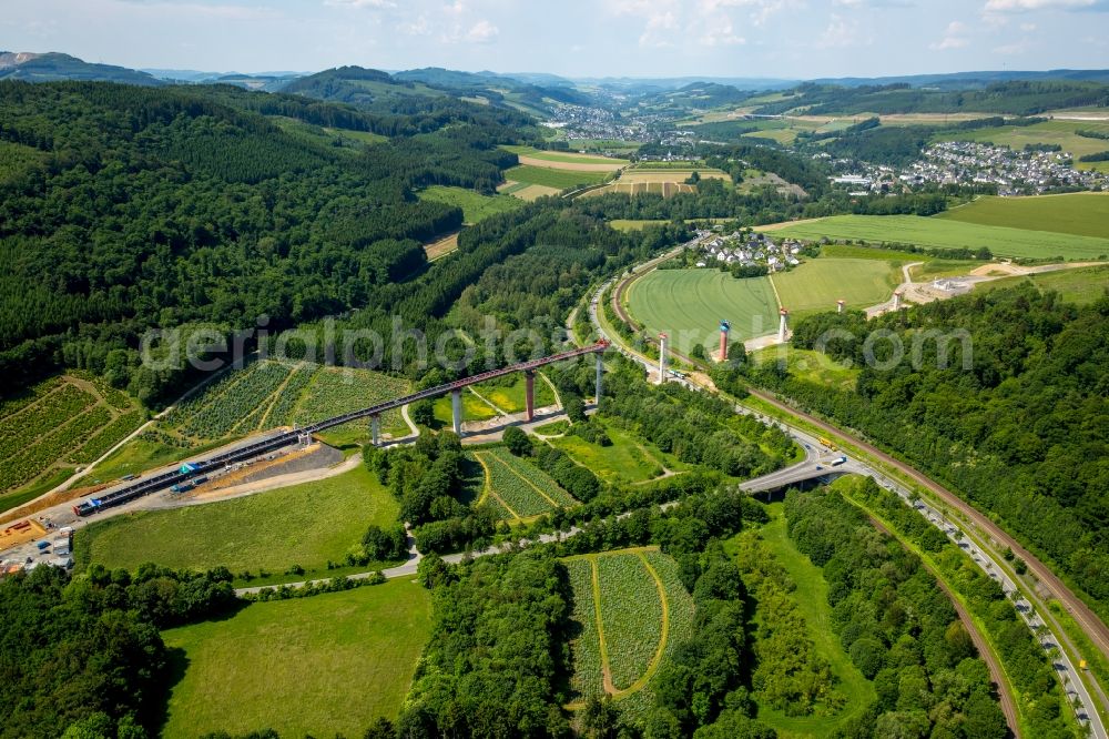 Aerial photograph Olsberg - Construction site for the new building der Bundesstrasse B7 in Olsberg in the state North Rhine-Westphalia