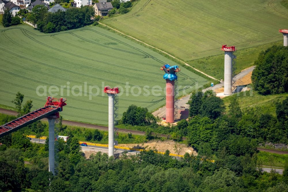 Aerial image Olsberg - Construction site for the new building der Bundesstrasse B7 in Olsberg in the state North Rhine-Westphalia