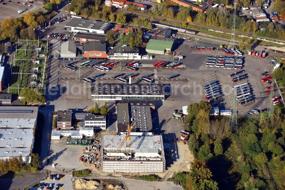 Aerial image Hamburg - Building site to the new building of a coach workshop for electric buses (E buses) in the district Bergedorf in Hamburg, Germany. Developers are the Verkehrsbetriebe Hamburg-Holstein GmbH (VHH)