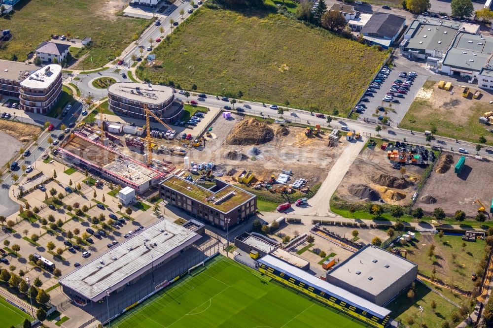 Dortmund from above - Construction site for the new building on BVB Trainingszentrum on Saint-Barbara-Allee - Adi-Preissler-Allee in the district Brackeler Feld in Dortmund in the state North Rhine-Westphalia, Germany