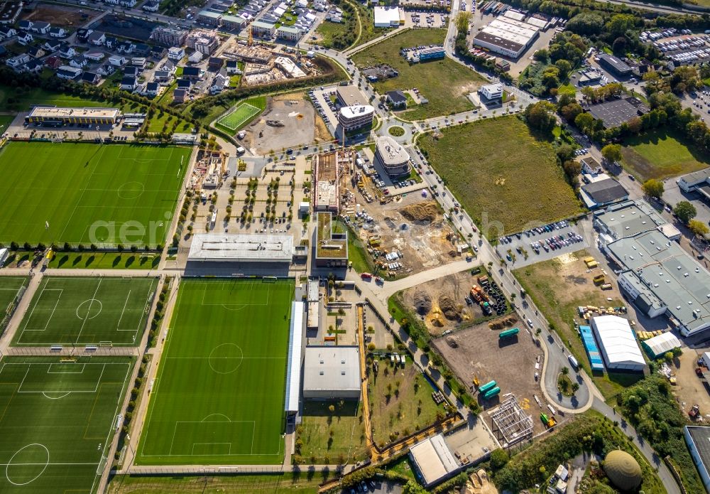 Dortmund from the bird's eye view: Construction site for the new building on BVB Trainingszentrum on Saint-Barbara-Allee - Adi-Preissler-Allee in the district Brackeler Feld in Dortmund in the state North Rhine-Westphalia, Germany