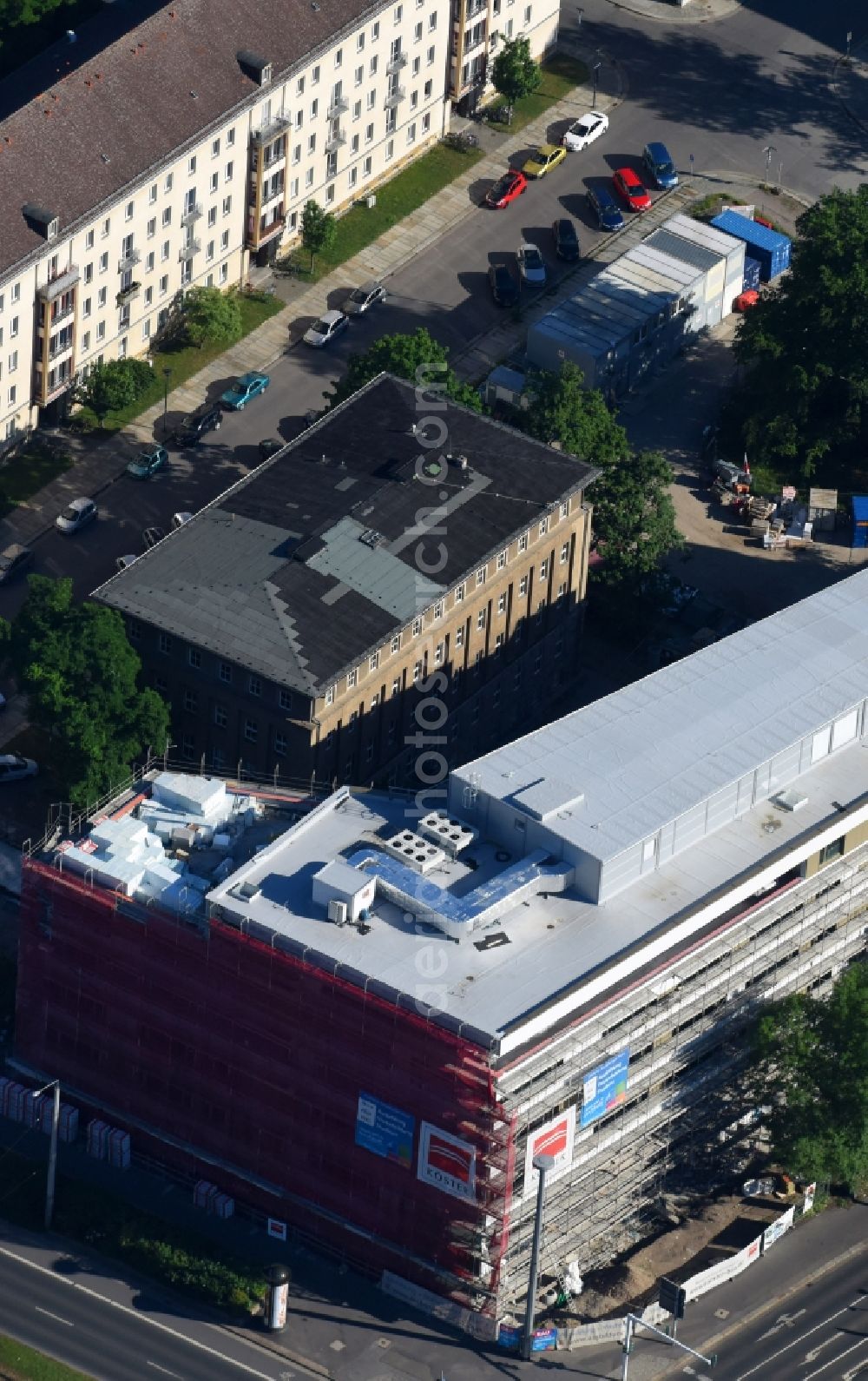 Aerial image Dresden - Construction site for the new building of Campus of Akademie fuer berufliche Bildung gGmbH in the district Altstadt in Dresden in the state Saxony, Germany