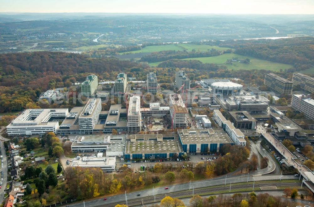 Aerial image Bochum - Construction site for the new building on the campus of RUB Ruhr-Universitaet Bochum in North Rhine-Westphalia. The building IA and IB - engineering building of Ruhr University Bochum were due harmful PCBs - demolished load and be rebuilt