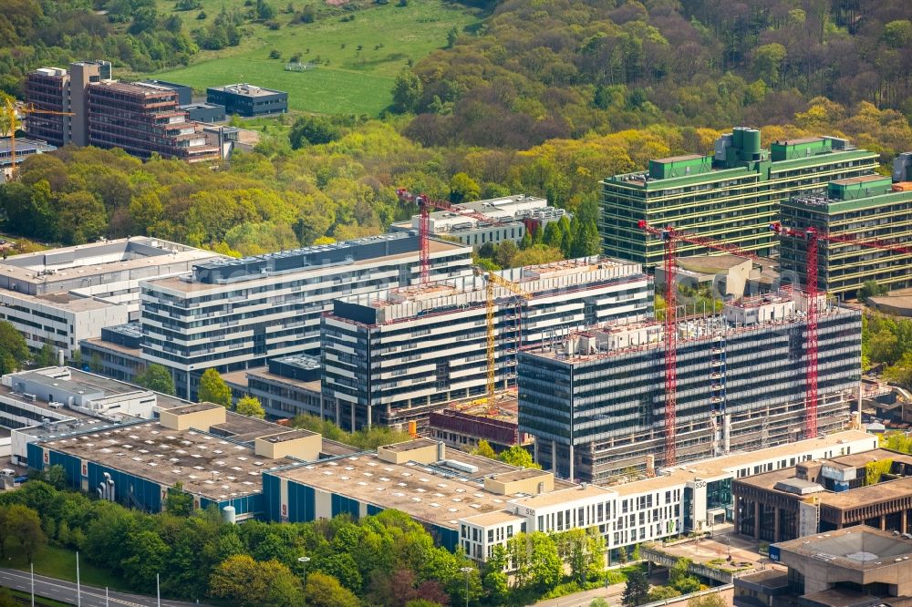 Bochum from the bird's eye view: Construction site for the new building on the campus of RUB Ruhr-Universitaet Bochum in North Rhine-Westphalia