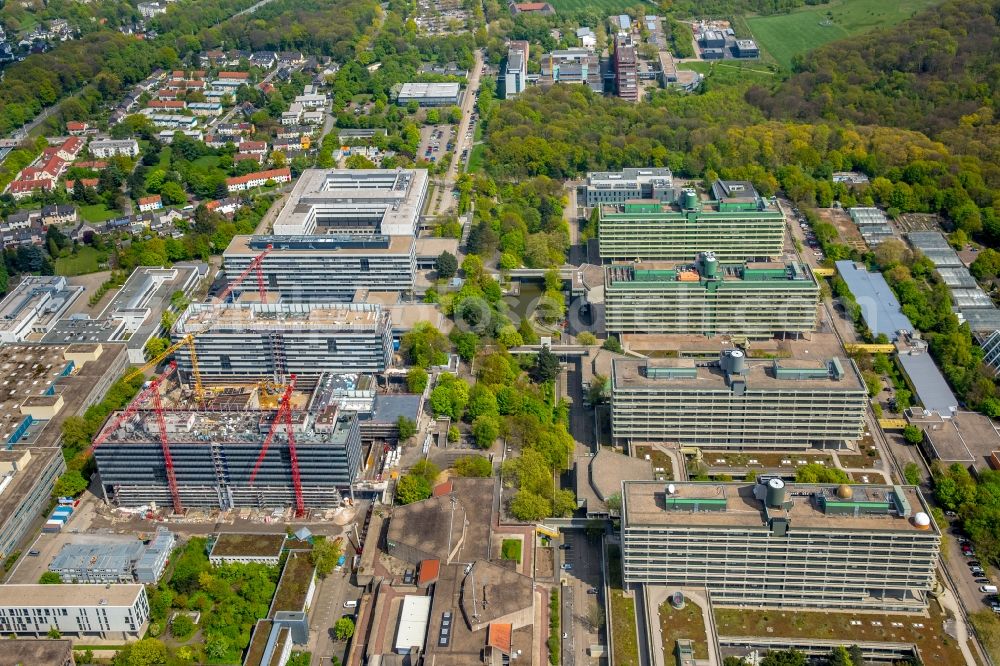 Bochum from above - Construction site for the new building on the campus of RUB Ruhr-Universitaet Bochum in North Rhine-Westphalia