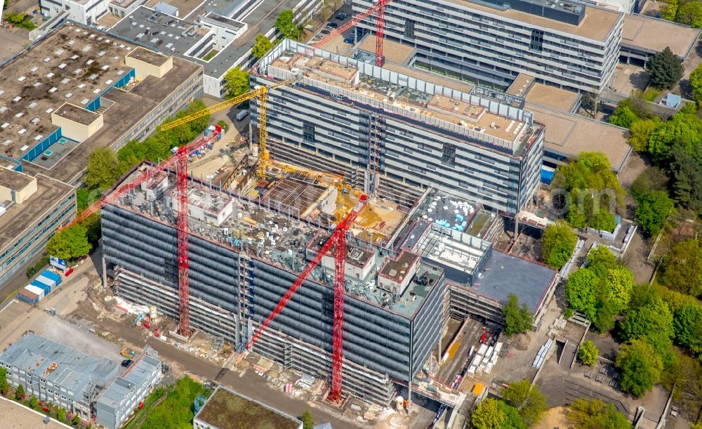 Bochum from the bird's eye view: Construction site for the new building on the campus of RUB Ruhr-Universitaet Bochum in North Rhine-Westphalia