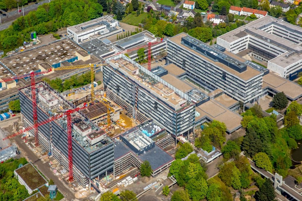 Aerial image Bochum - Construction site for the new building on the campus of RUB Ruhr-Universitaet Bochum in North Rhine-Westphalia