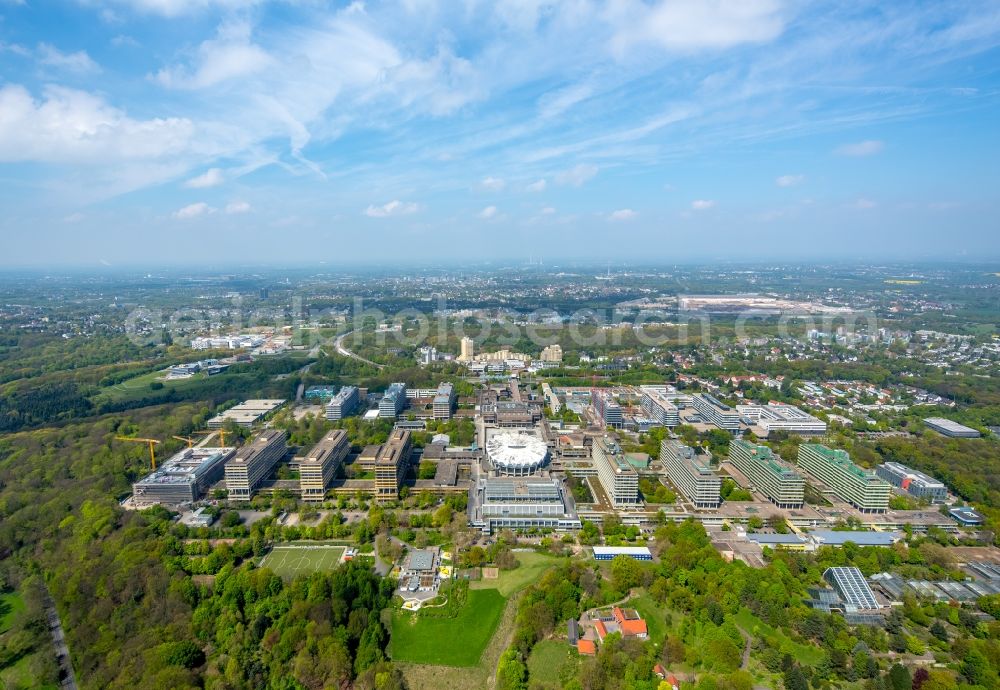 Aerial photograph Bochum - Construction site for the new building on the campus of RUB Ruhr-Universitaet Bochum in North Rhine-Westphalia