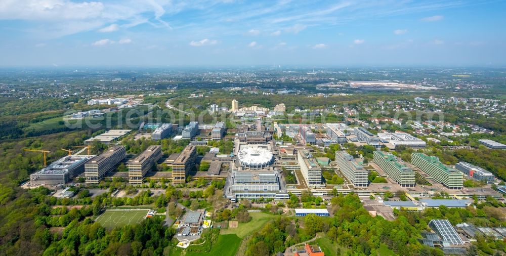 Bochum from above - Construction site for the new building on the campus of RUB Ruhr-Universitaet Bochum in North Rhine-Westphalia