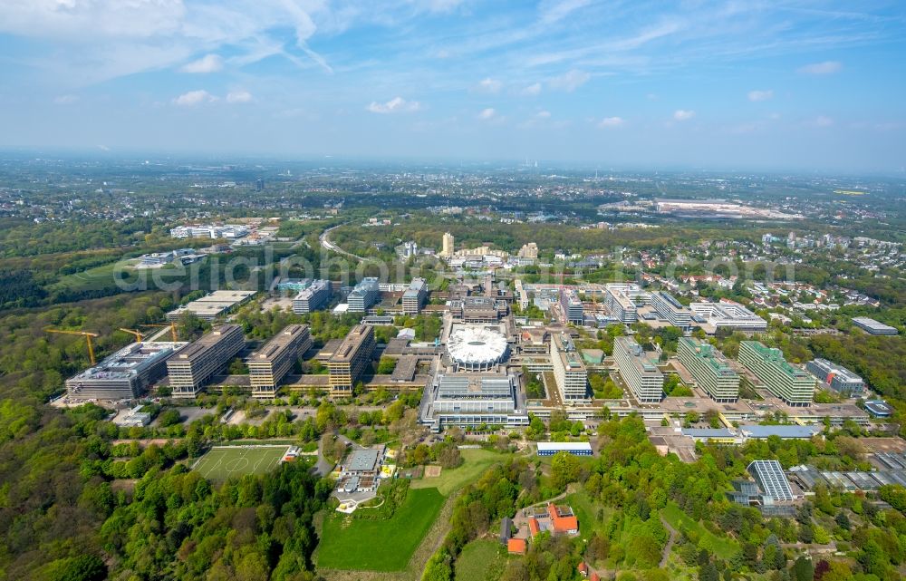 Bochum from the bird's eye view: Construction site for the new building on the campus of RUB Ruhr-Universitaet Bochum in North Rhine-Westphalia