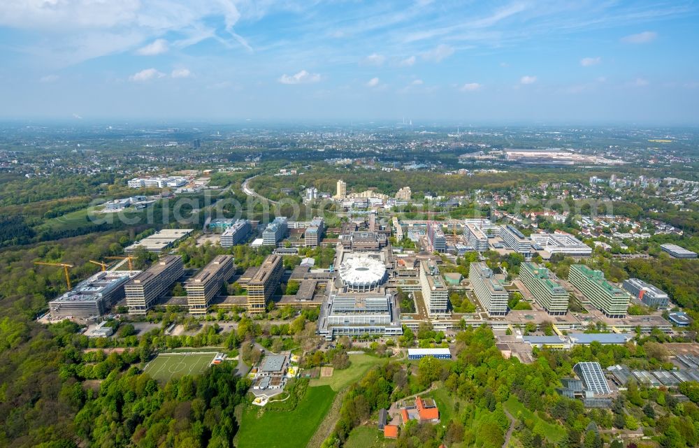 Aerial image Bochum - Construction site for the new building on the campus of RUB Ruhr-Universitaet Bochum in North Rhine-Westphalia