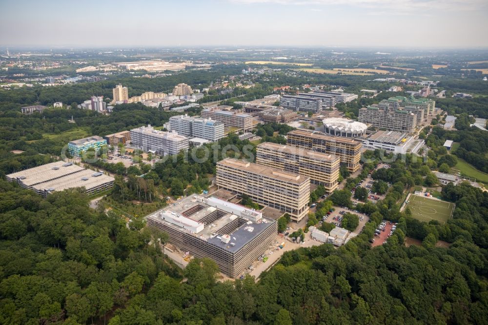 Aerial photograph Bochum - Construction site for the new building on the campus of RUB Ruhr-Universitaet Bochum in North Rhine-Westphalia