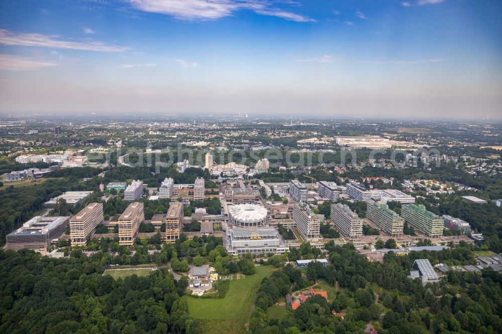 Bochum from the bird's eye view: Construction site for the new building on the campus of RUB Ruhr-Universitaet Bochum in North Rhine-Westphalia