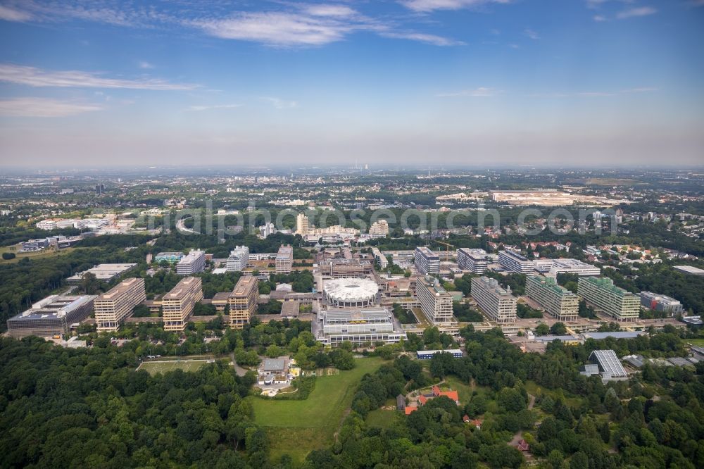 Aerial image Bochum - Construction site for the new building on the campus of RUB Ruhr-Universitaet Bochum in North Rhine-Westphalia