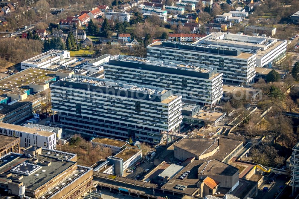 Bochum from above - Construction site for the new building on the campus of RUB Ruhr-Universitaet Bochum in North Rhine-Westphalia