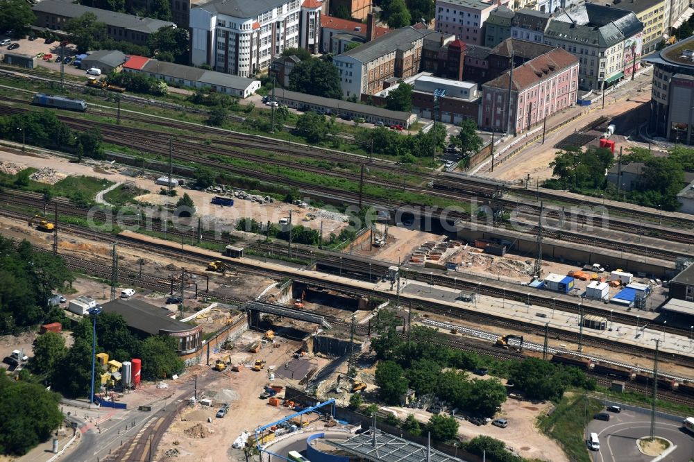 Magdeburg from above - Construction site for the new channel building Citytunnel in Magdeburg in the state Saxony-Anhalt