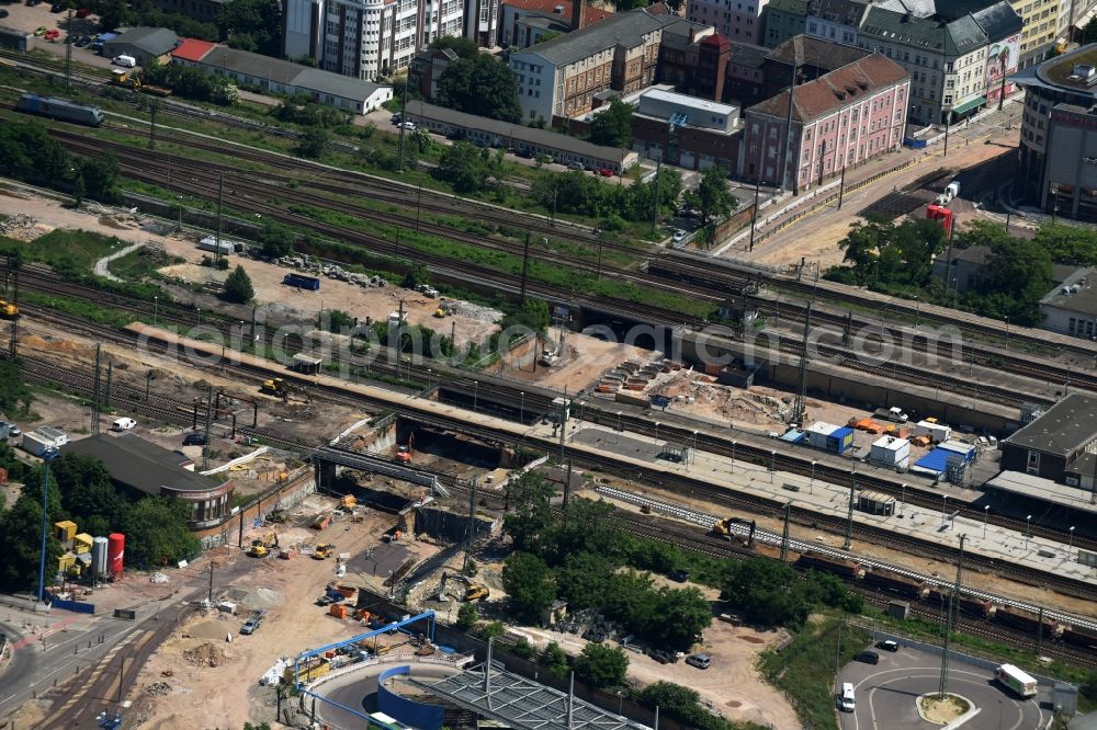 Magdeburg from the bird's eye view: Construction site for the new channel building Citytunnel in Magdeburg in the state Saxony-Anhalt