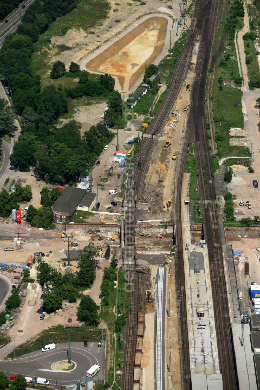 Magdeburg from above - Construction site for the new channel building Citytunnel in Magdeburg in the state Saxony-Anhalt