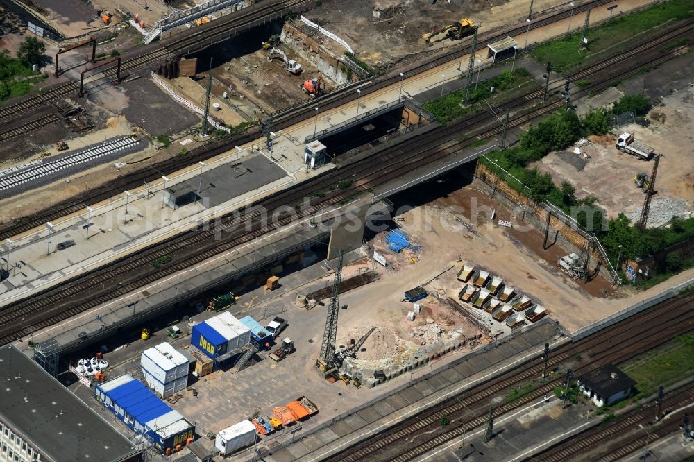 Magdeburg from the bird's eye view: Construction site for the new channel building Citytunnel in Magdeburg in the state Saxony-Anhalt