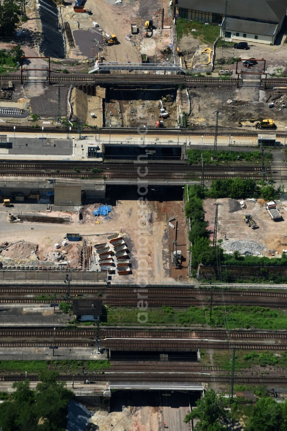 Magdeburg from the bird's eye view: Construction site for the new channel building Citytunnel in Magdeburg in the state Saxony-Anhalt