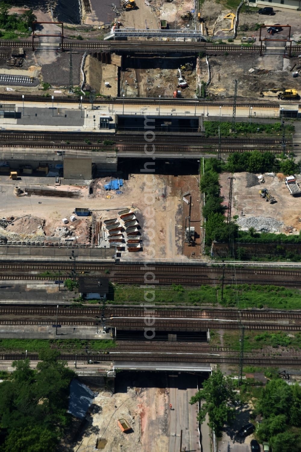 Aerial image Magdeburg - Construction site for the new channel building Citytunnel in Magdeburg in the state Saxony-Anhalt