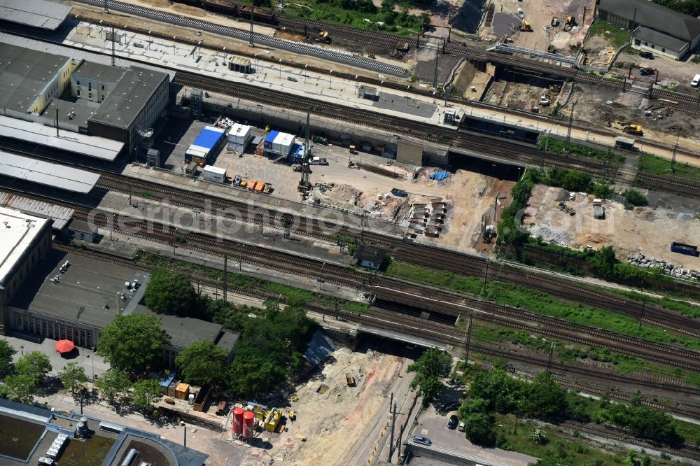 Magdeburg from above - Construction site for the new channel building Citytunnel in Magdeburg in the state Saxony-Anhalt