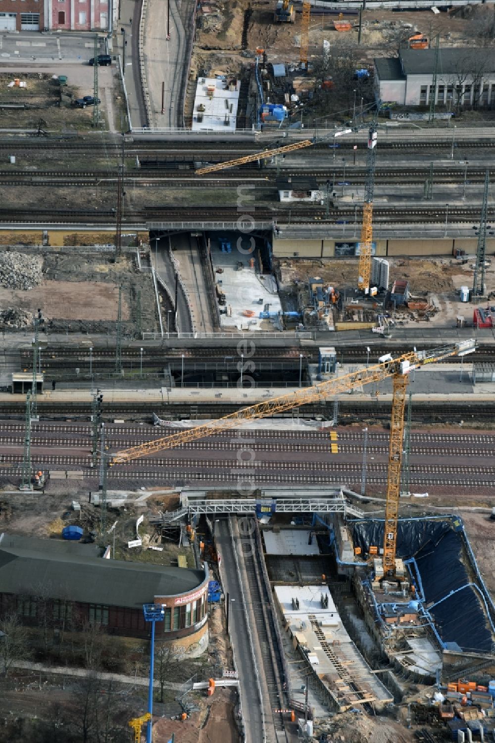 Aerial photograph Magdeburg - Construction site for the new channel building Citytunnel in Magdeburg in the state Saxony-Anhalt