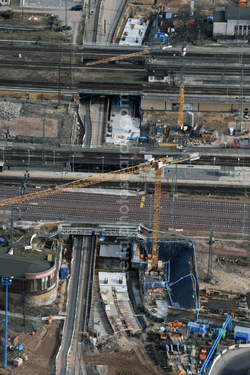 Magdeburg from above - Construction site for the new channel building Citytunnel in Magdeburg in the state Saxony-Anhalt