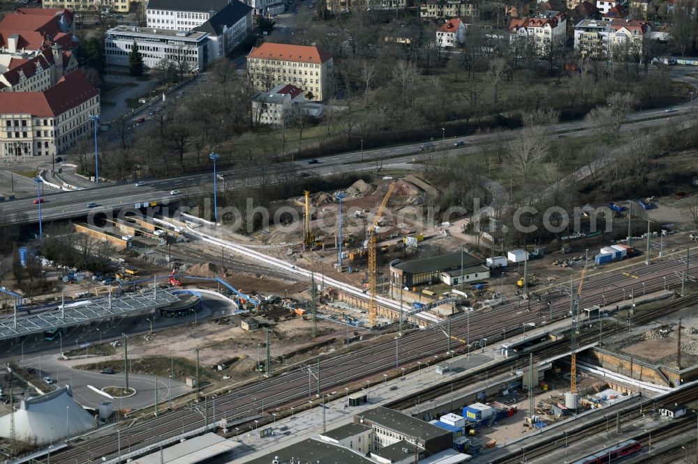 Magdeburg from the bird's eye view: Construction site for the new channel building Citytunnel in Magdeburg in the state Saxony-Anhalt