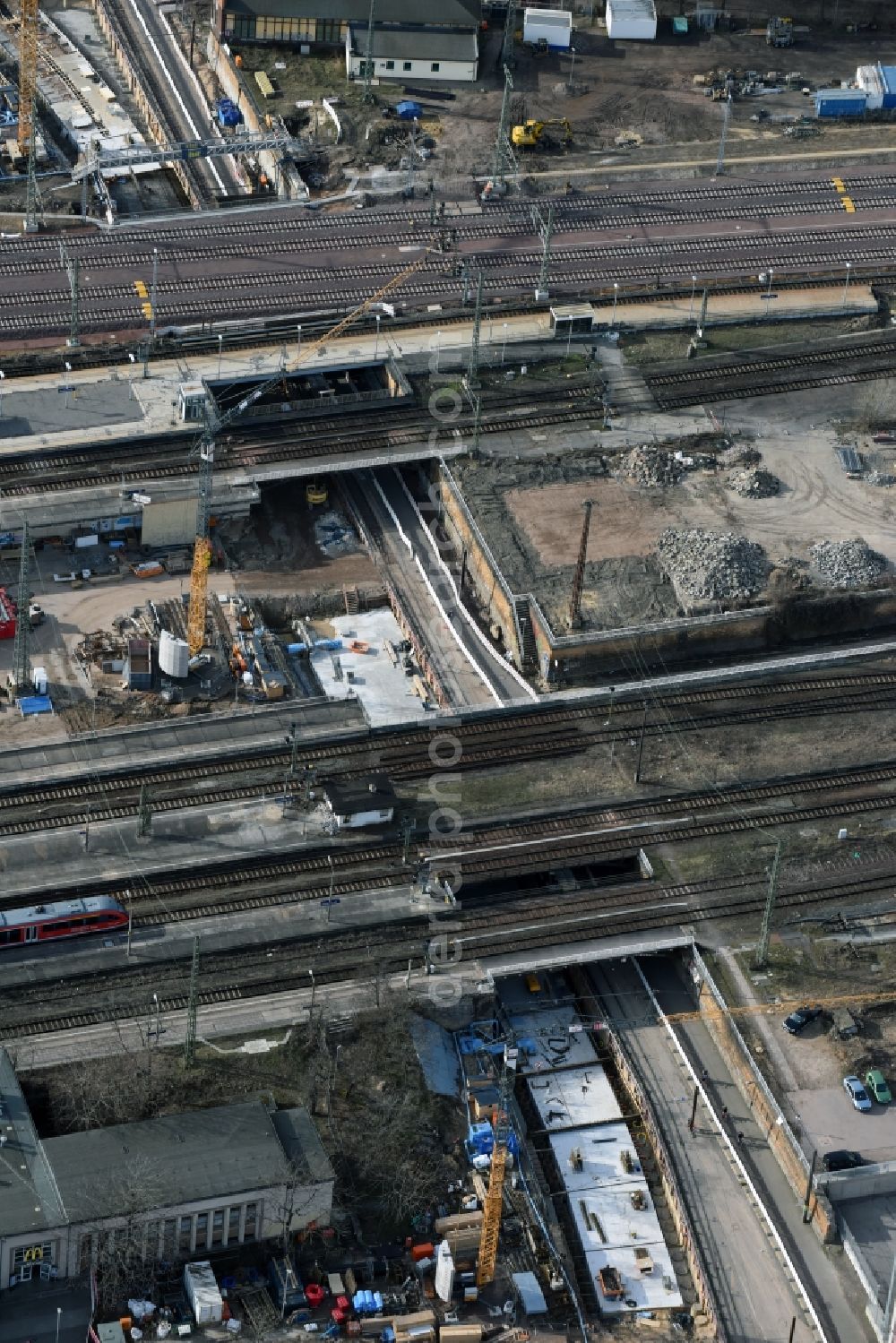 Magdeburg from above - Construction site for the new channel building Citytunnel in Magdeburg in the state Saxony-Anhalt