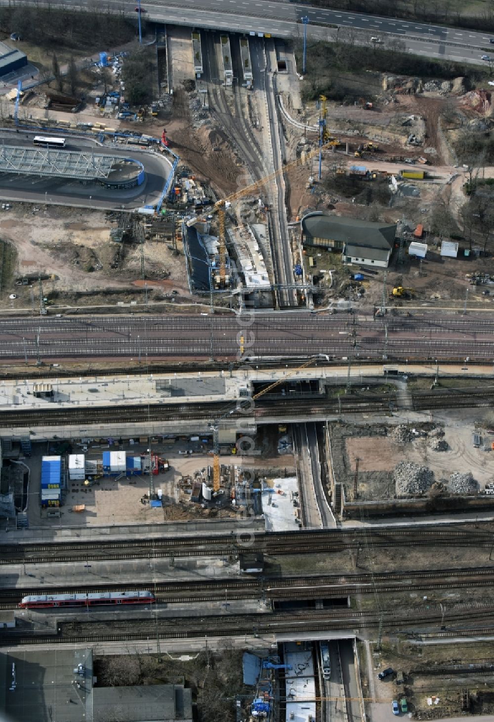 Magdeburg from the bird's eye view: Construction site for the new channel building Citytunnel in Magdeburg in the state Saxony-Anhalt