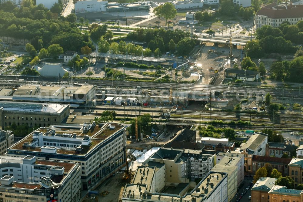 Magdeburg from above - Construction site for the new channel building Citytunnel in Magdeburg in the state Saxony-Anhalt