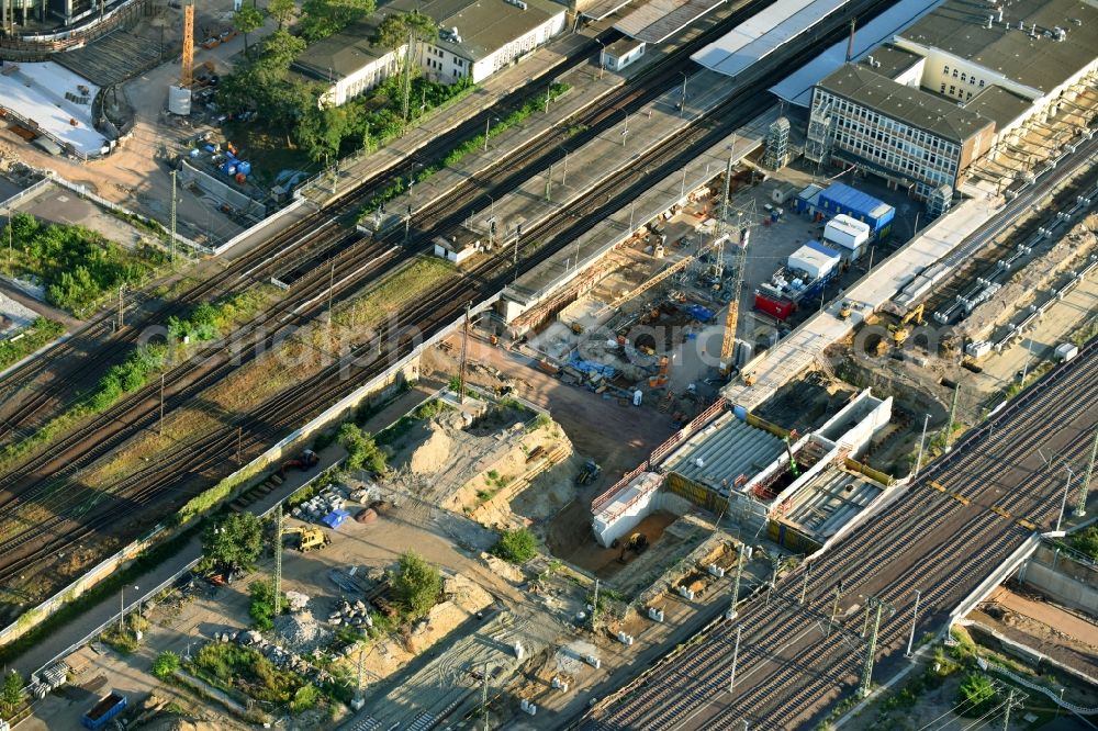 Magdeburg from above - Construction site for the new channel building Citytunnel in Magdeburg in the state Saxony-Anhalt