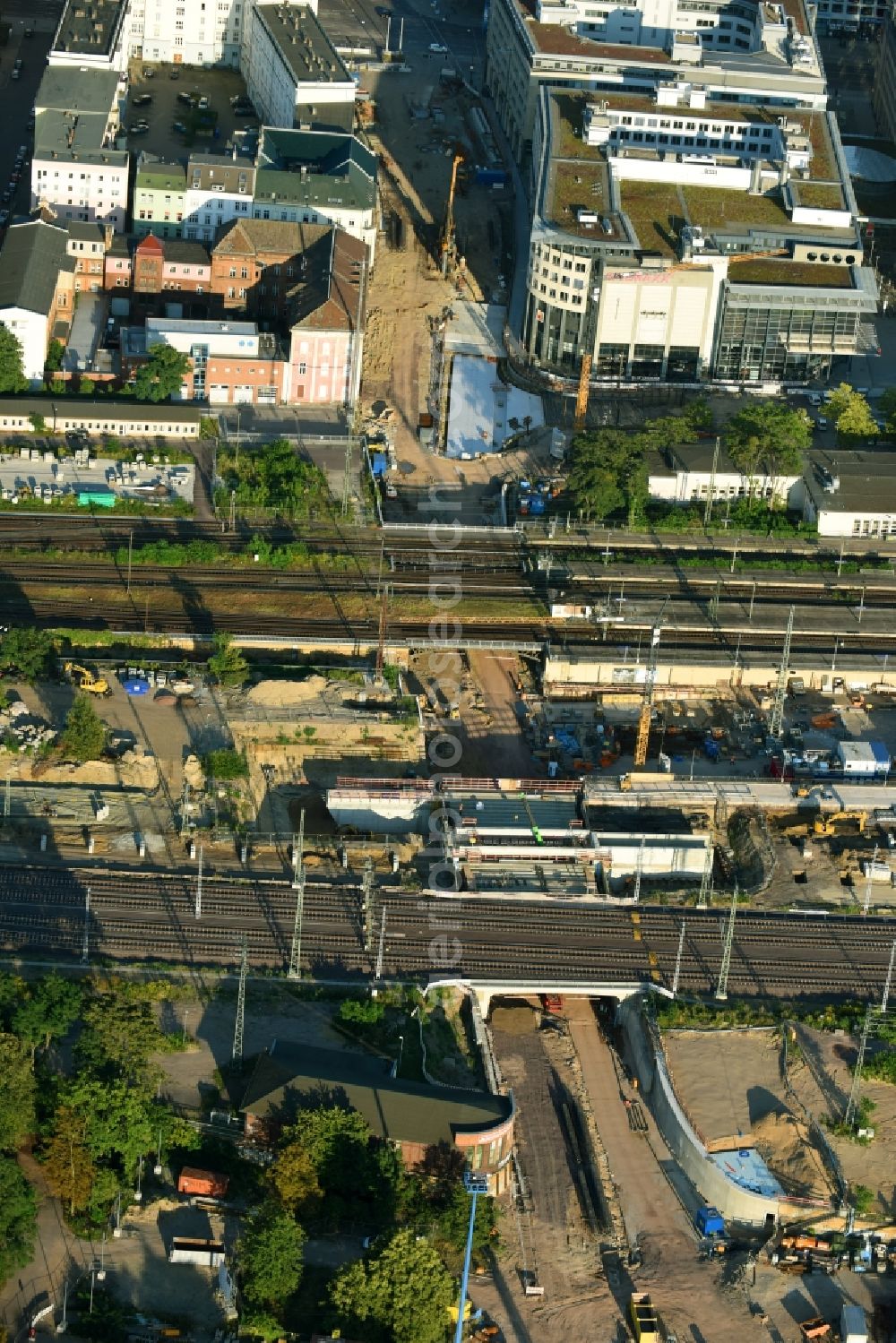 Magdeburg from above - Construction site for the new channel building Citytunnel in Magdeburg in the state Saxony-Anhalt