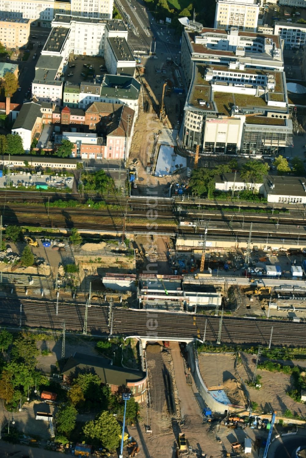 Magdeburg from the bird's eye view: Construction site for the new channel building Citytunnel in Magdeburg in the state Saxony-Anhalt