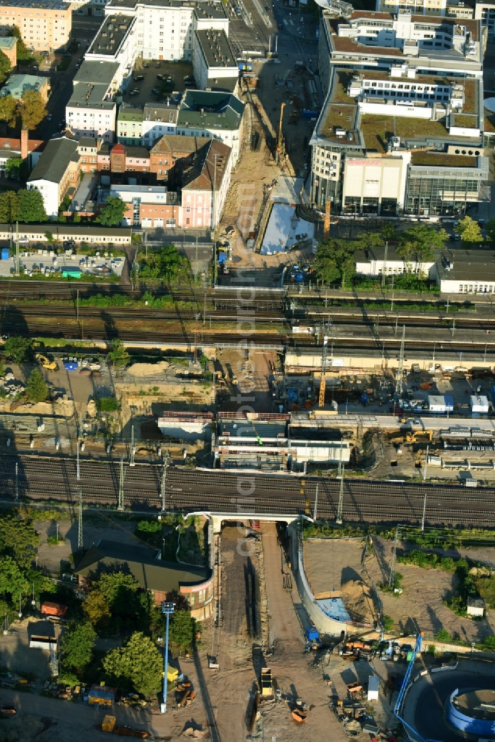 Aerial image Magdeburg - Construction site for the new channel building Citytunnel in Magdeburg in the state Saxony-Anhalt